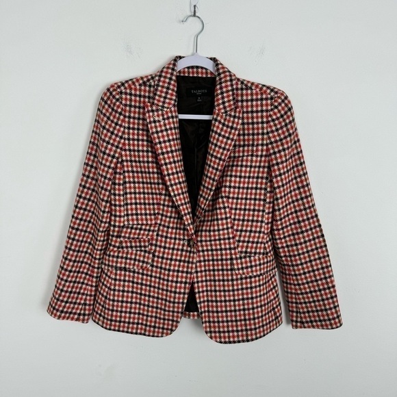 Talbots Houndstooth Plaid Wool Blazer Academia Size 6P Elbow Patch Women - Picture 2 of 16
